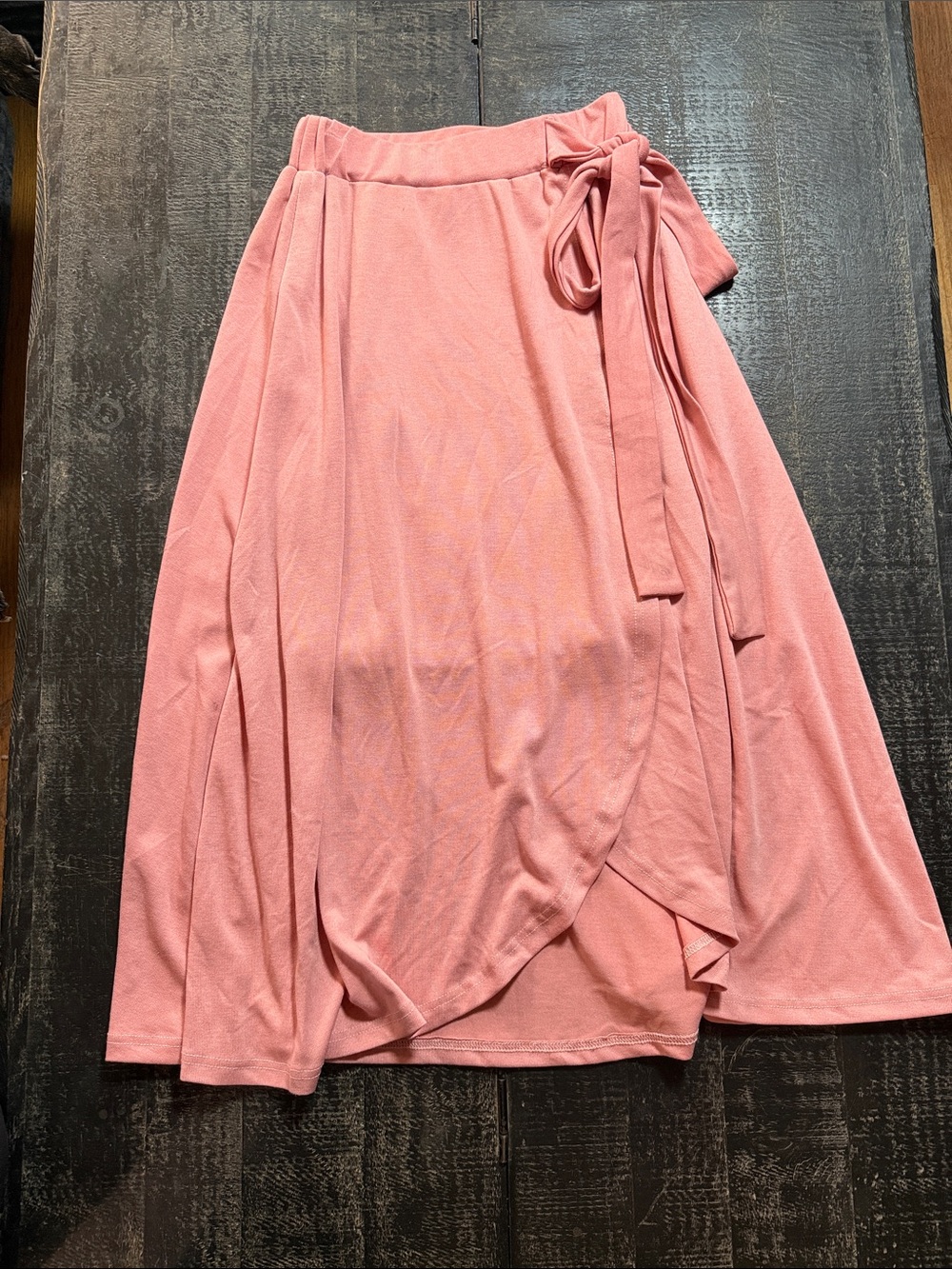 Soft Dusty Pink Wrap Midi Skirt with Tie-Waist